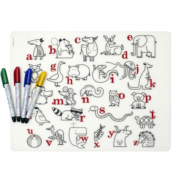Mark-Mat Silicone Placemat With Markers - Alphabet Animals – Beans and Jazz